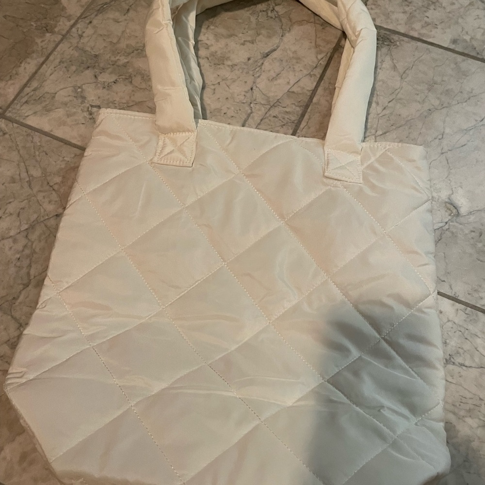 White Geometric Quilted Tote Bag